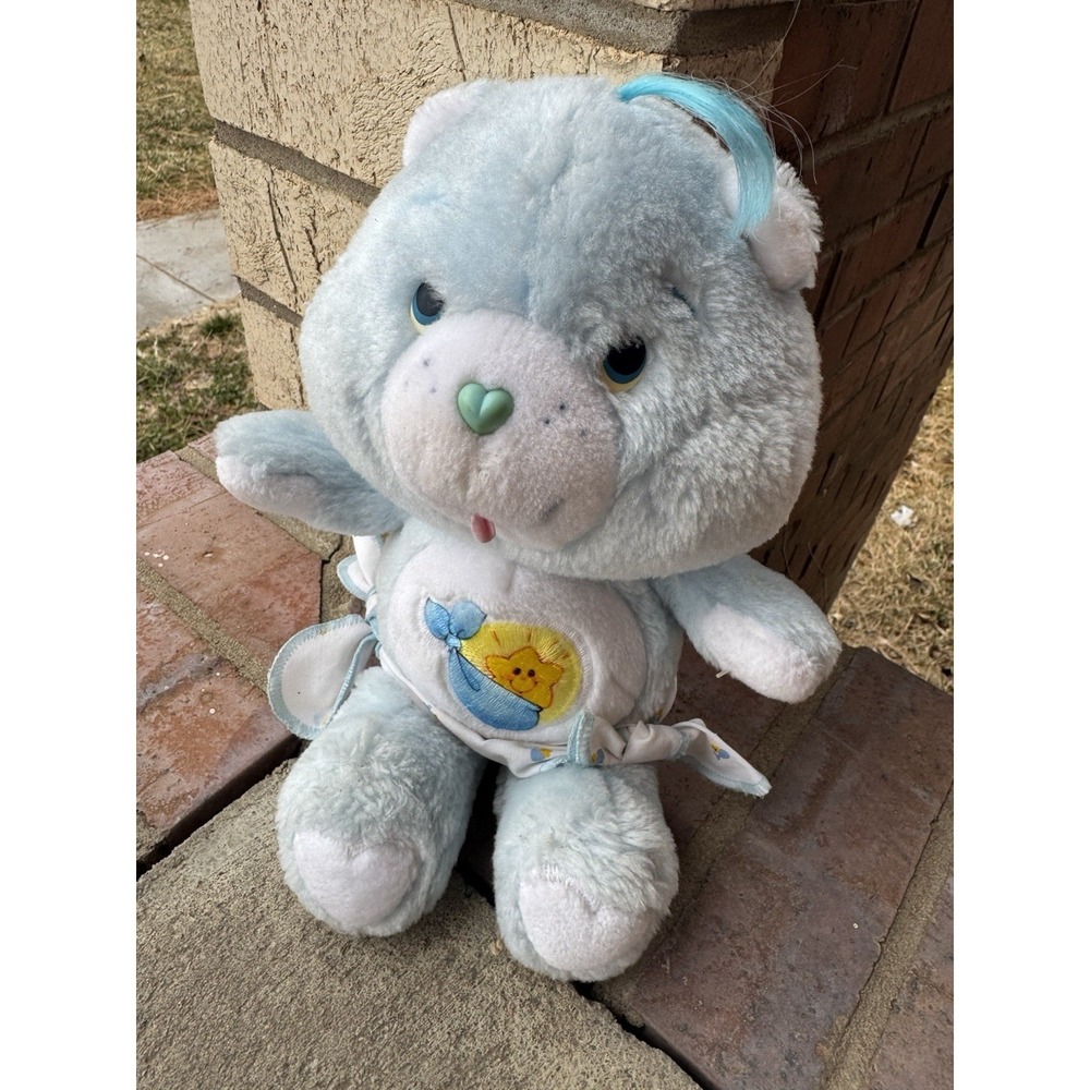 Vintage 1983 Kenner Care Bears Baby Tugs Light Blue Plush 11" Retro